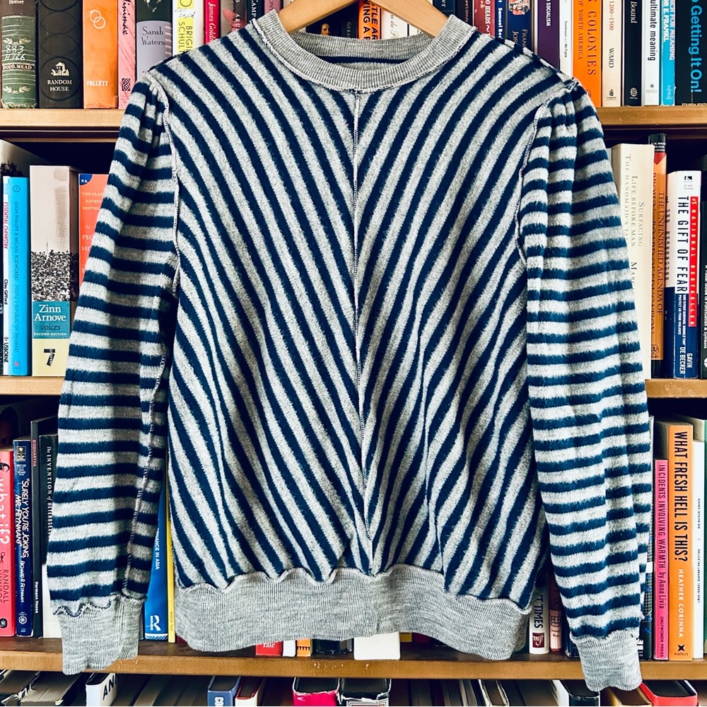 Sears Stranger Things Nancy Vibe Vintage 1980s Navy Gray Striped  Sweater sz L M - Picture 6 of 11